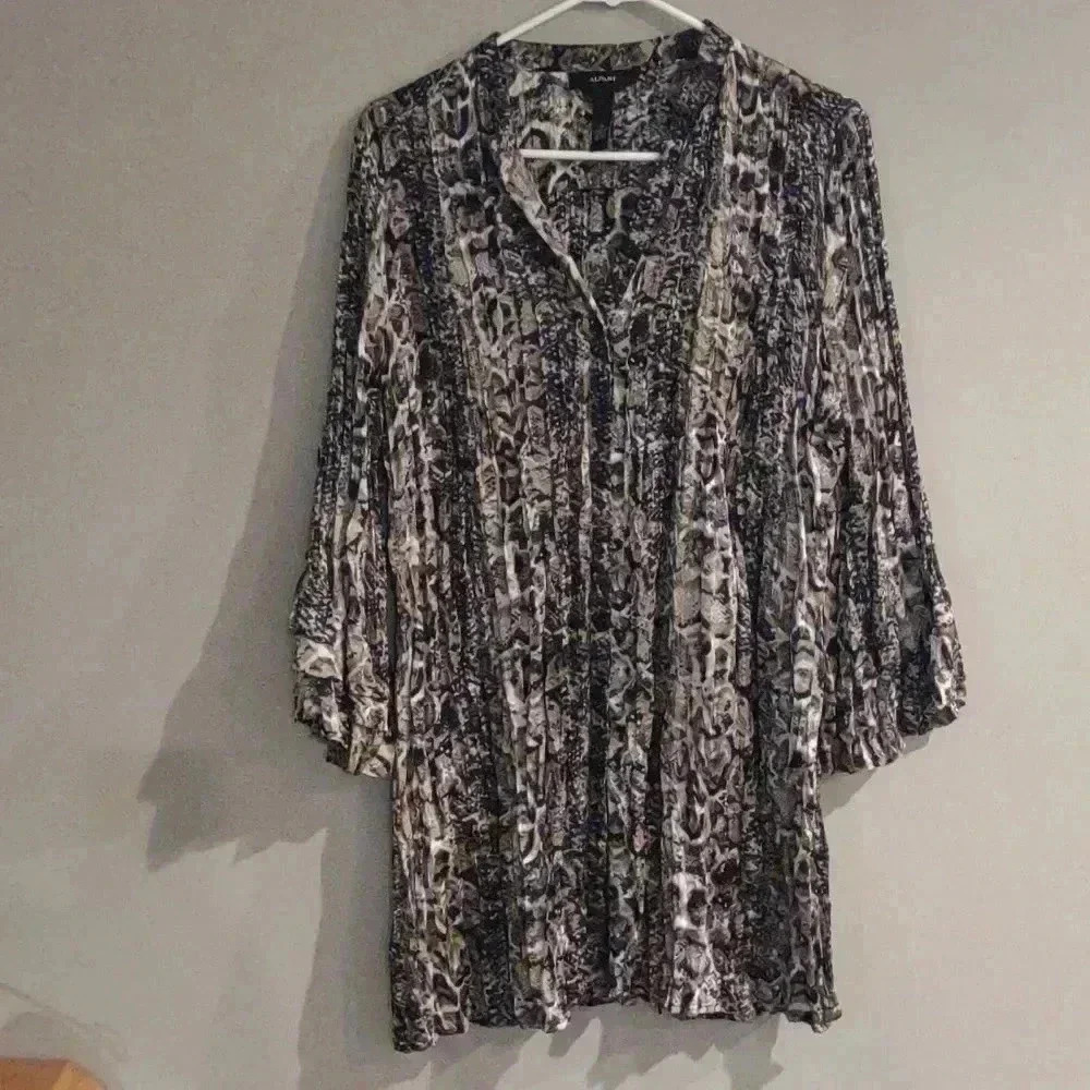 Alfani snakeskin‎ print kimono sleeve button down blouse women's 14